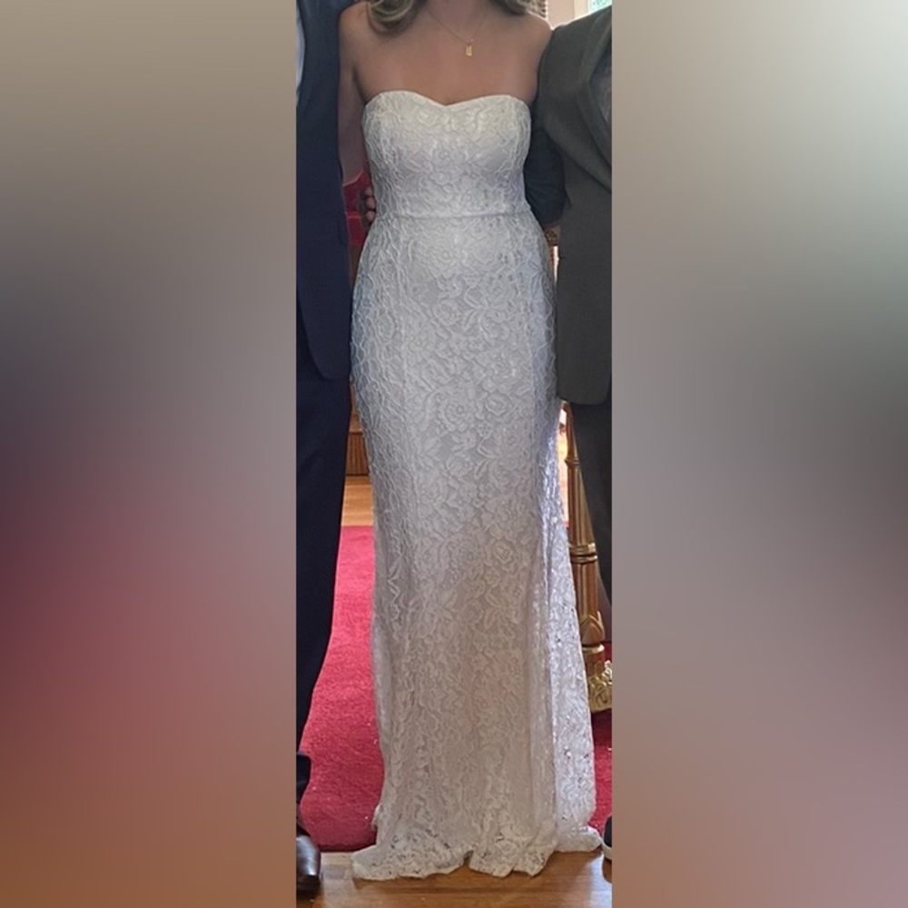 strapless white lace wedding dress